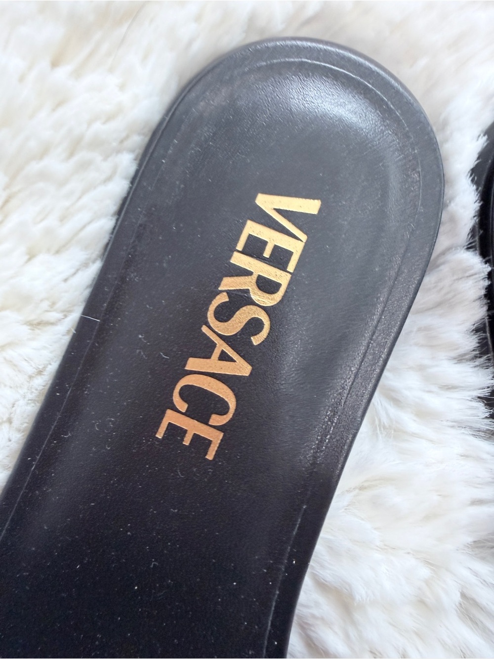 Versace Black Leather Slides with Gold Medusa Emblem NWOT no box - Picture 3 of 5